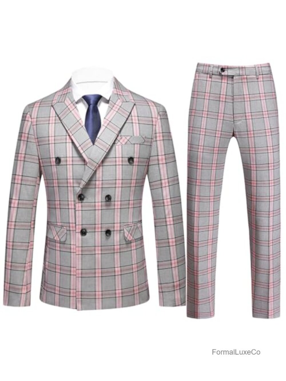 Men's 2-Piece Plaid Double Breasted Suit Wedding Party Tuxedo